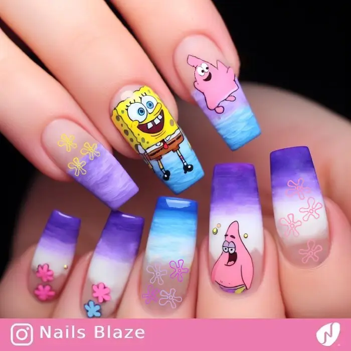 Spongebob Sky Flower Nails| Cartoon - NB757